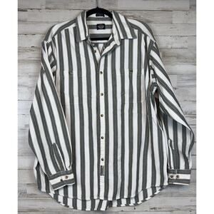 Vintage 1990s Dockers Mens L Green White Striped 100% Cotton Button Up Shirt